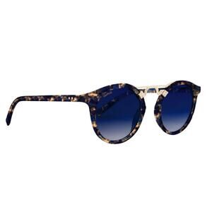 QWAVE LB Polarized Sunglasses Blue Tortoise Frame Gradient Mirror Lens Gold New